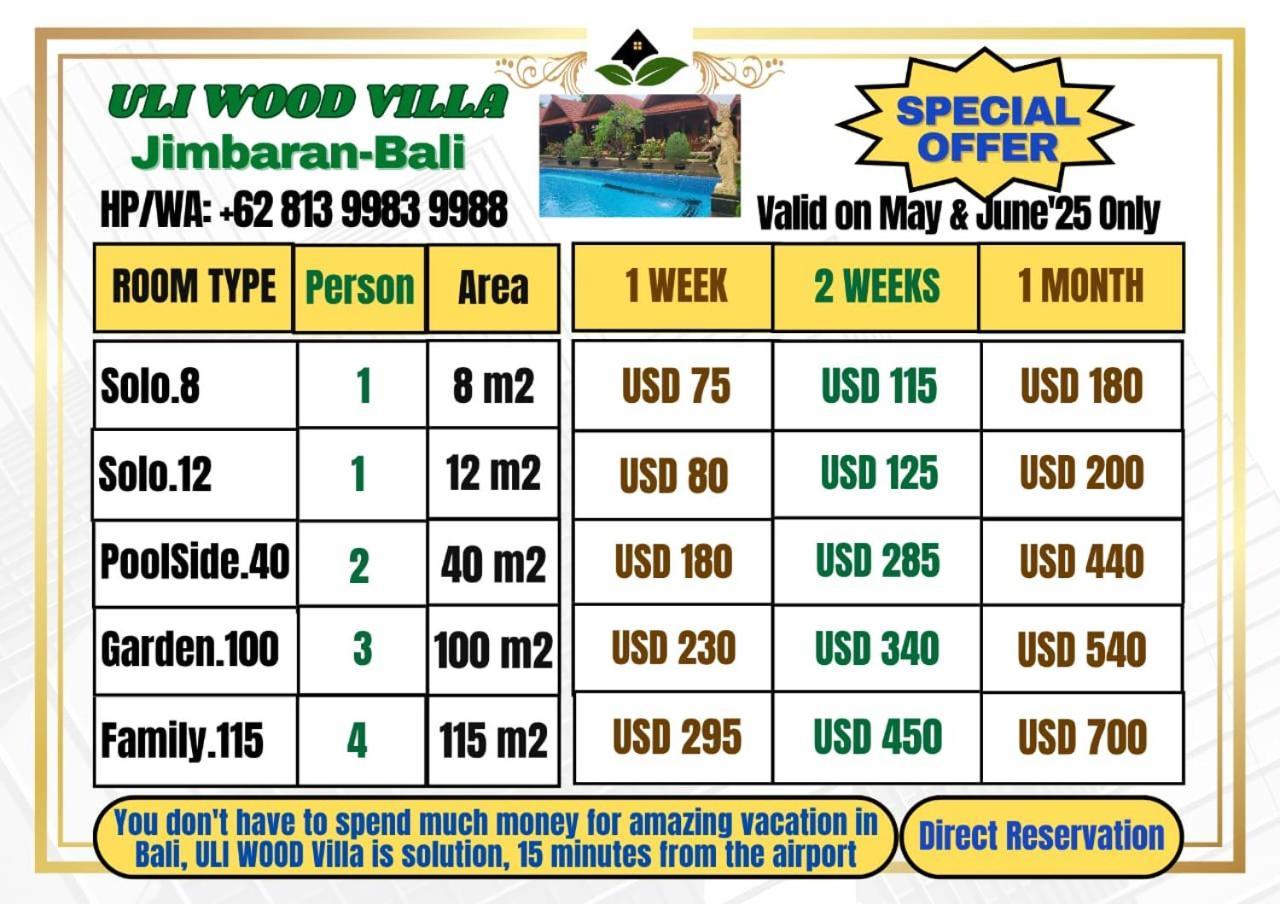 Uli Wood Villa, Jimbaran Bali - Near Gwk エクステリア 写真